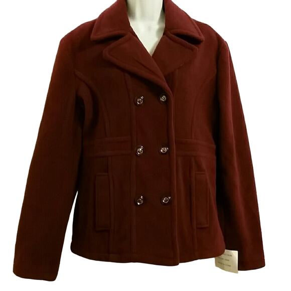 NWT. Che Bella Wine Polyester Pea Coat. M - Picture 1 of 4